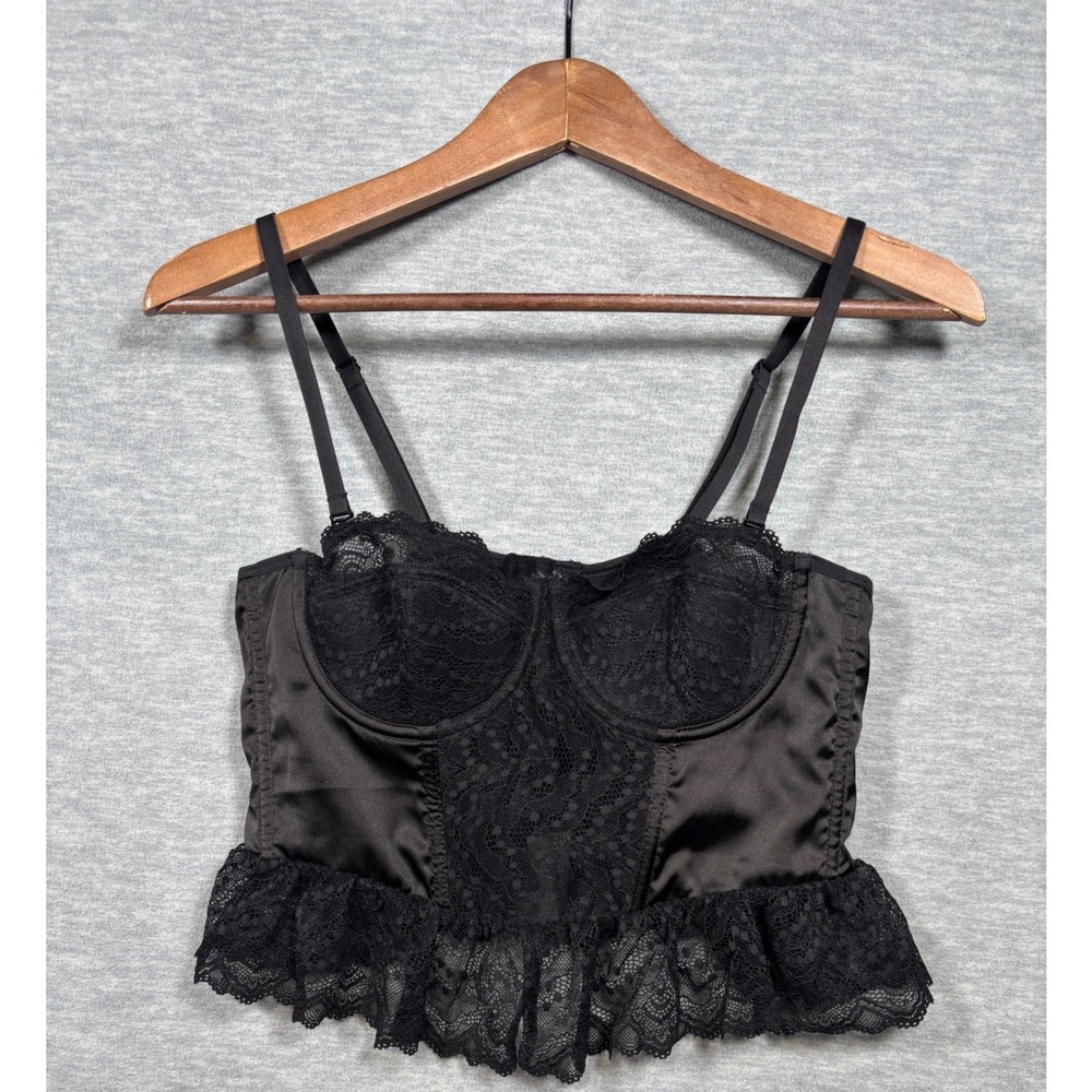 Sincerely Jules Womens M Top Black Lace Trim Corset Bustier Satin Whimsigoth
